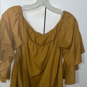 Women's Mustard Ruffle Sleeve Top